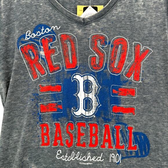 Boston Red Sox MLB‎ T-Shirt V-Neck Short Sleeve Burnout Distressed Womens Large - Picture 2 of 8